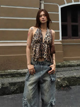 BXOXO Sequins Leopard Print Women Vest Backless Halter v-Neck Lace-Up Sleeveless Street Skinny Summer Trend Versatile Tops